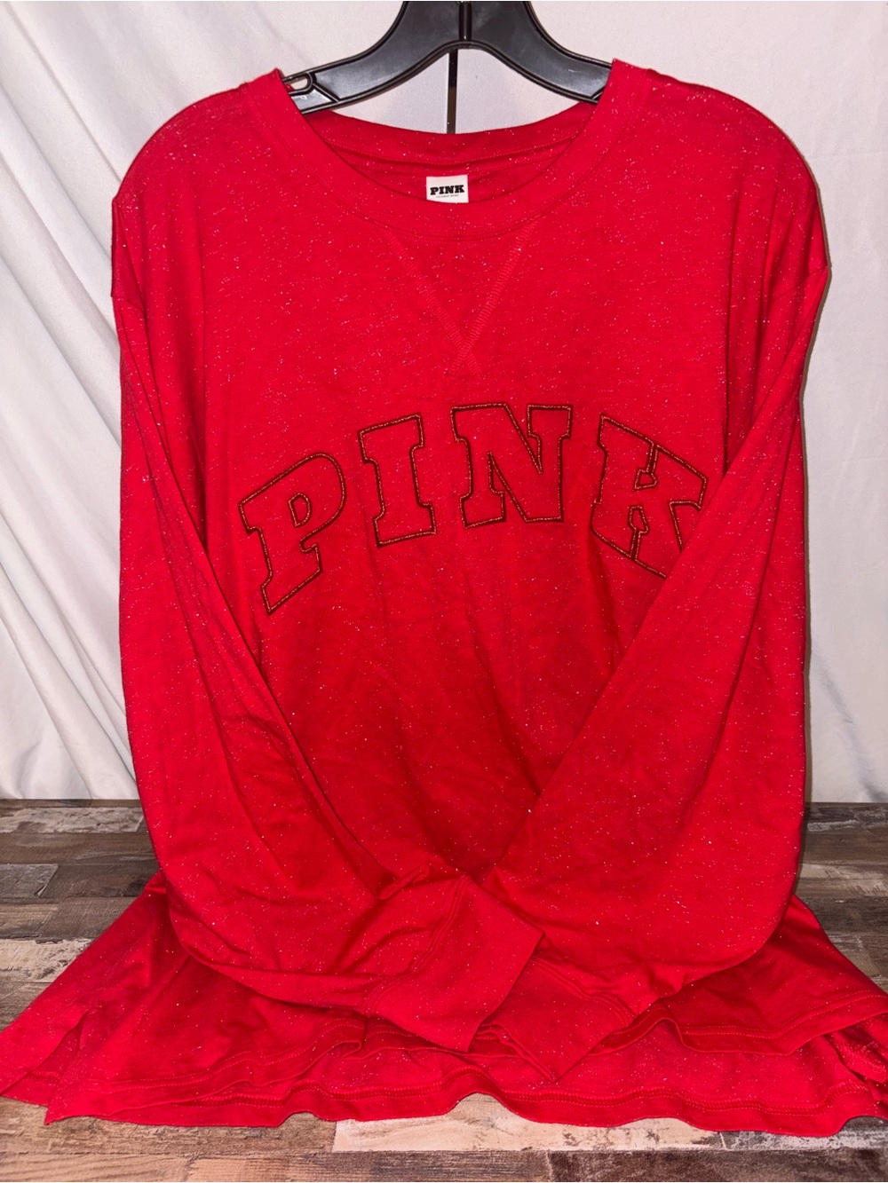 PINK Victoria's Secret Red Sparkle Long-Sleeve Crewneck